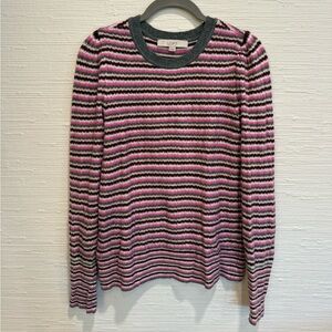 LOFT Pink/Grey Striped Crew Neck Sweater size small